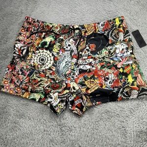 Ed Hardy Men Size 2XL Gym Shorts All Over Graphic Print Tattoo Multicolor‎ New